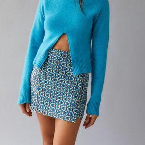 UO Mini Skirt Jagger Button-Front Urban Outfitters Brown Blue Green Pattern